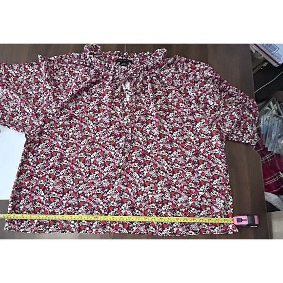 Women Plus 2X Blouse Sanctuary Georgette Red Floral Print Tie Neck Ruffle NWT - Picture 16 of 16